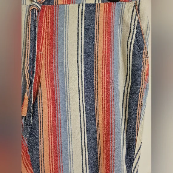 Per Se sizeLG linen blend wide leg crop pant, blue/orange stripe,beach,lagenlook - Picture 10 of 11